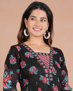 House of RP Women's Black Floral Cotton Kurta, Pant Set | Grocsy