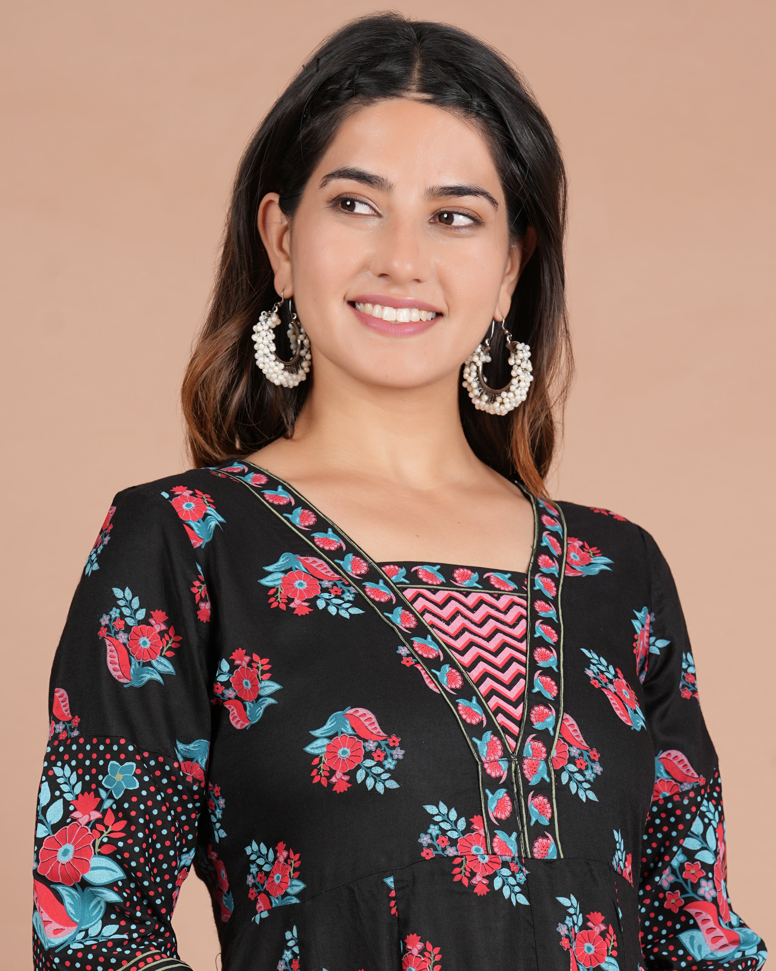 House of RP Women's Black Floral Cotton Kurta, Pant Set | Grocsy
