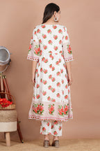 House of RP Women's Off-White Floral Cotton Kurta, Pant Set | Grocsy
