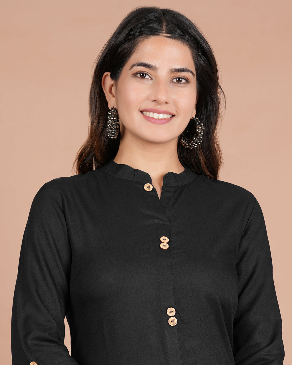 House of RP Women's Black Rayon Solid Frontslit Kurta | Grocsy
