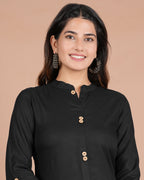 House of RP Women's Black Rayon Solid Frontslit Kurta | Grocsy
