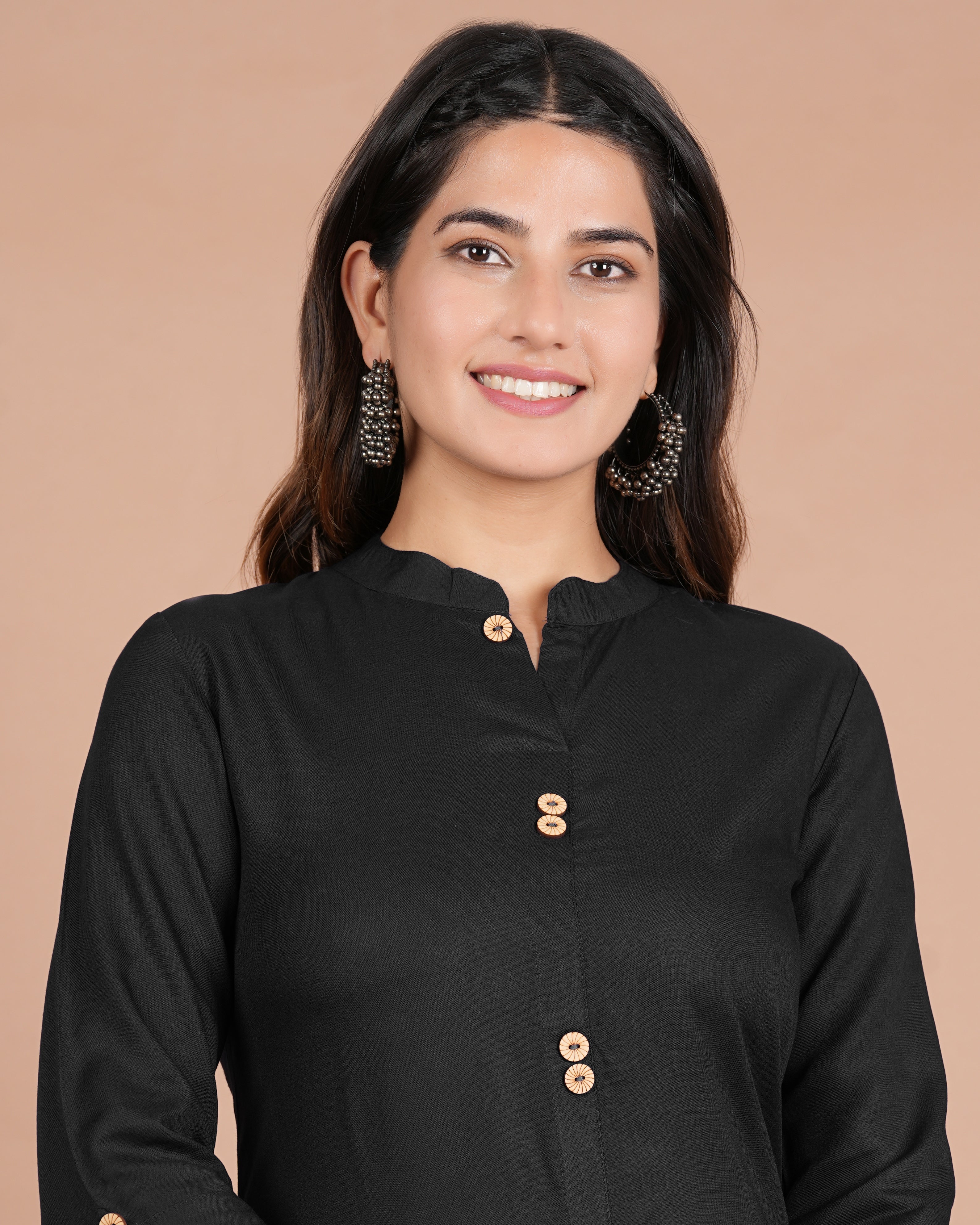 House of RP Women's Black Rayon Solid Frontslit Kurta | Grocsy