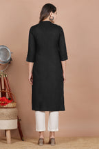 House of RP Women's Black Rayon Solid Frontslit Kurta | Grocsy