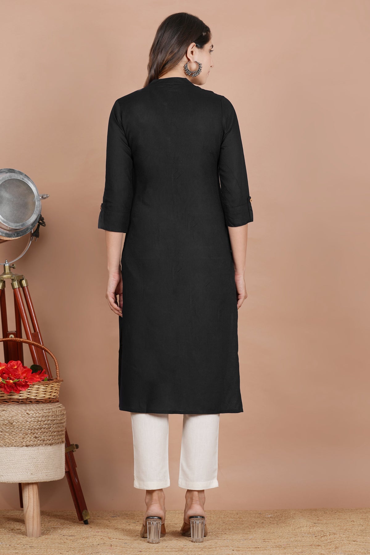 House of RP Women's Black Rayon Solid Frontslit Kurta | Grocsy