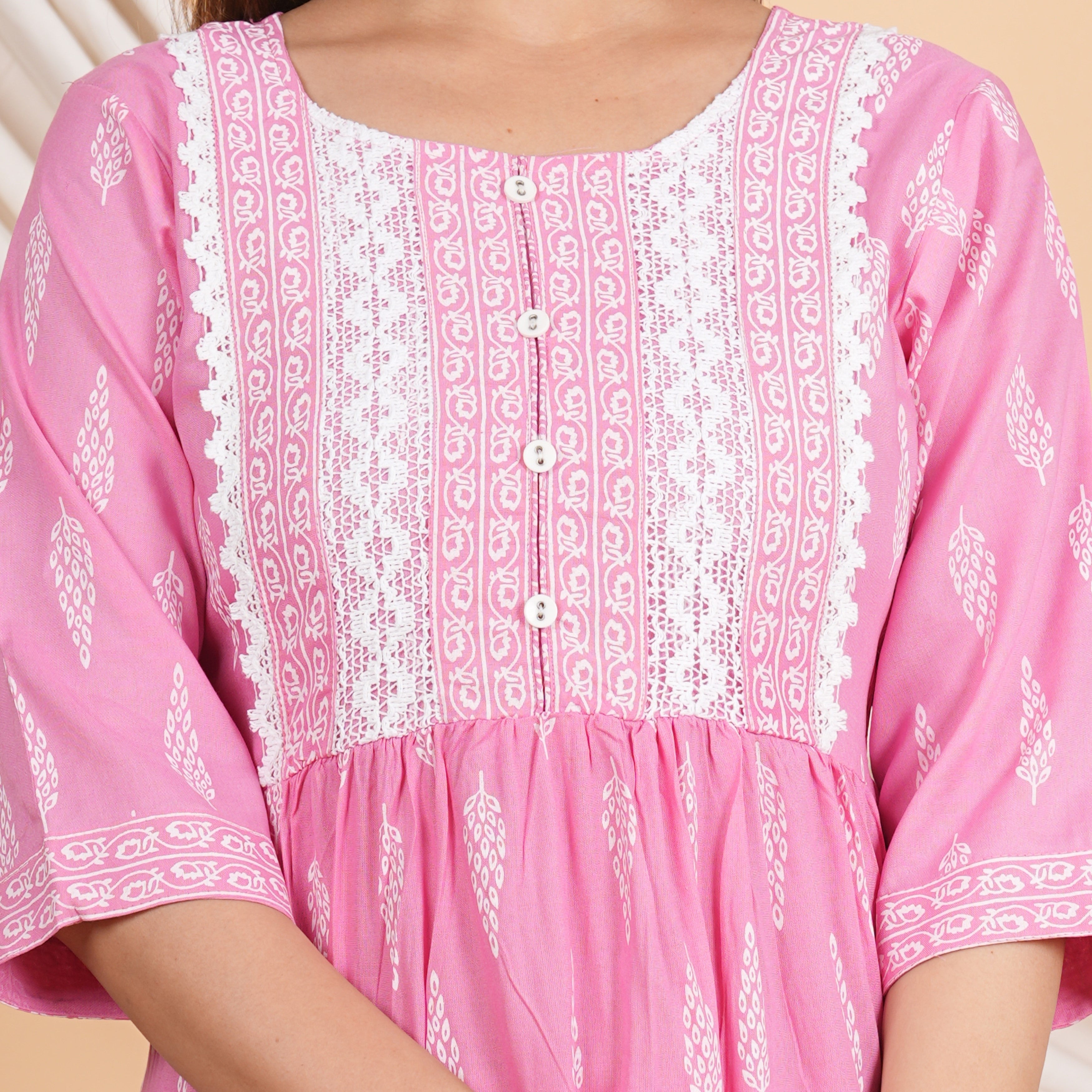 House of RP Women Pink Rayon Naira Cut Emboridered & Printed Kurta & Pant Set | Grocsy