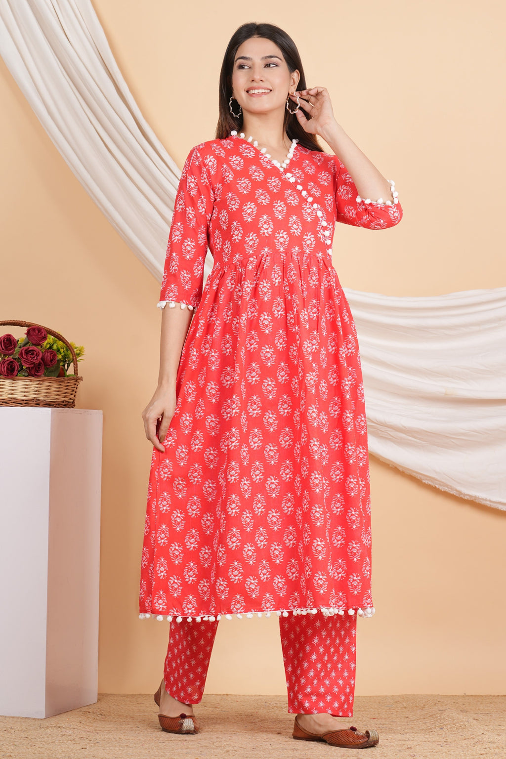 House of RP Women Red Rayon Embroidered Kurta, Pant & Dupatta Set | Grocsy