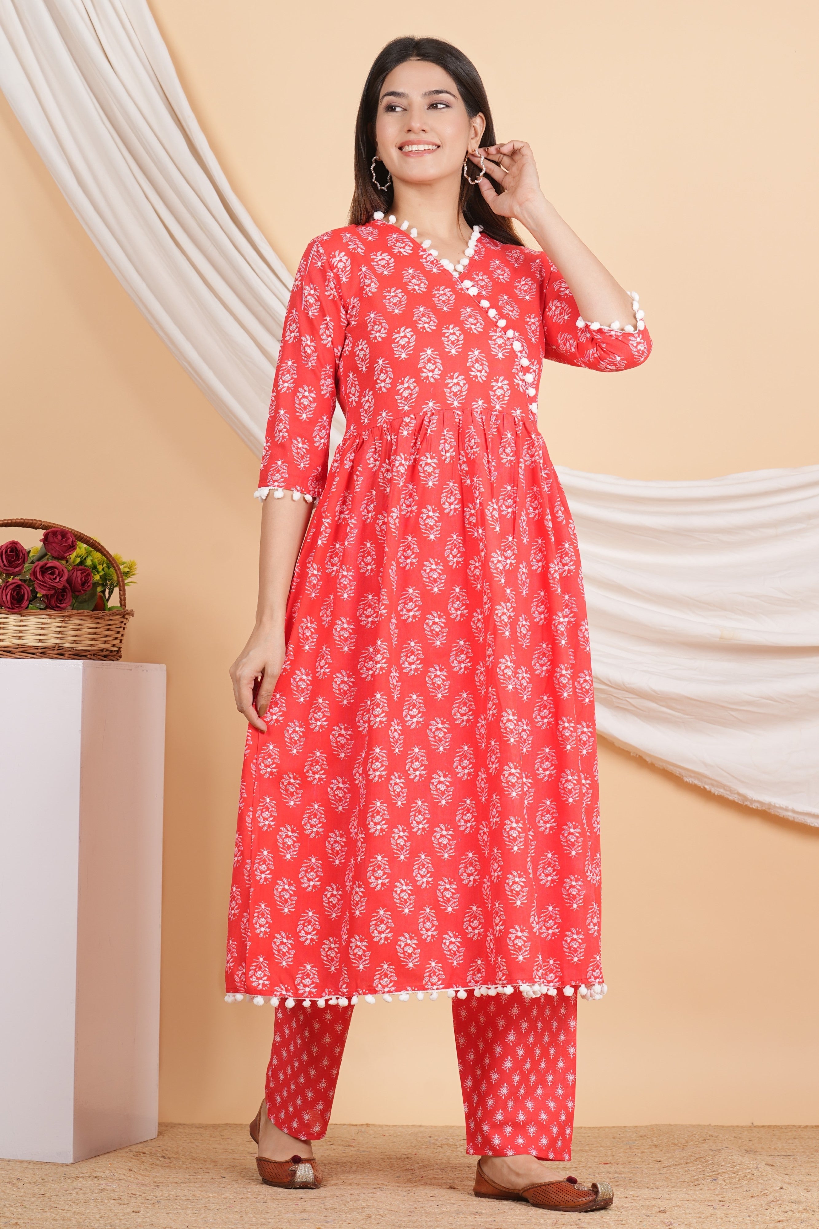 House of RP Women Red Rayon Embroidered Kurta, Pant & Dupatta Set | Grocsy
