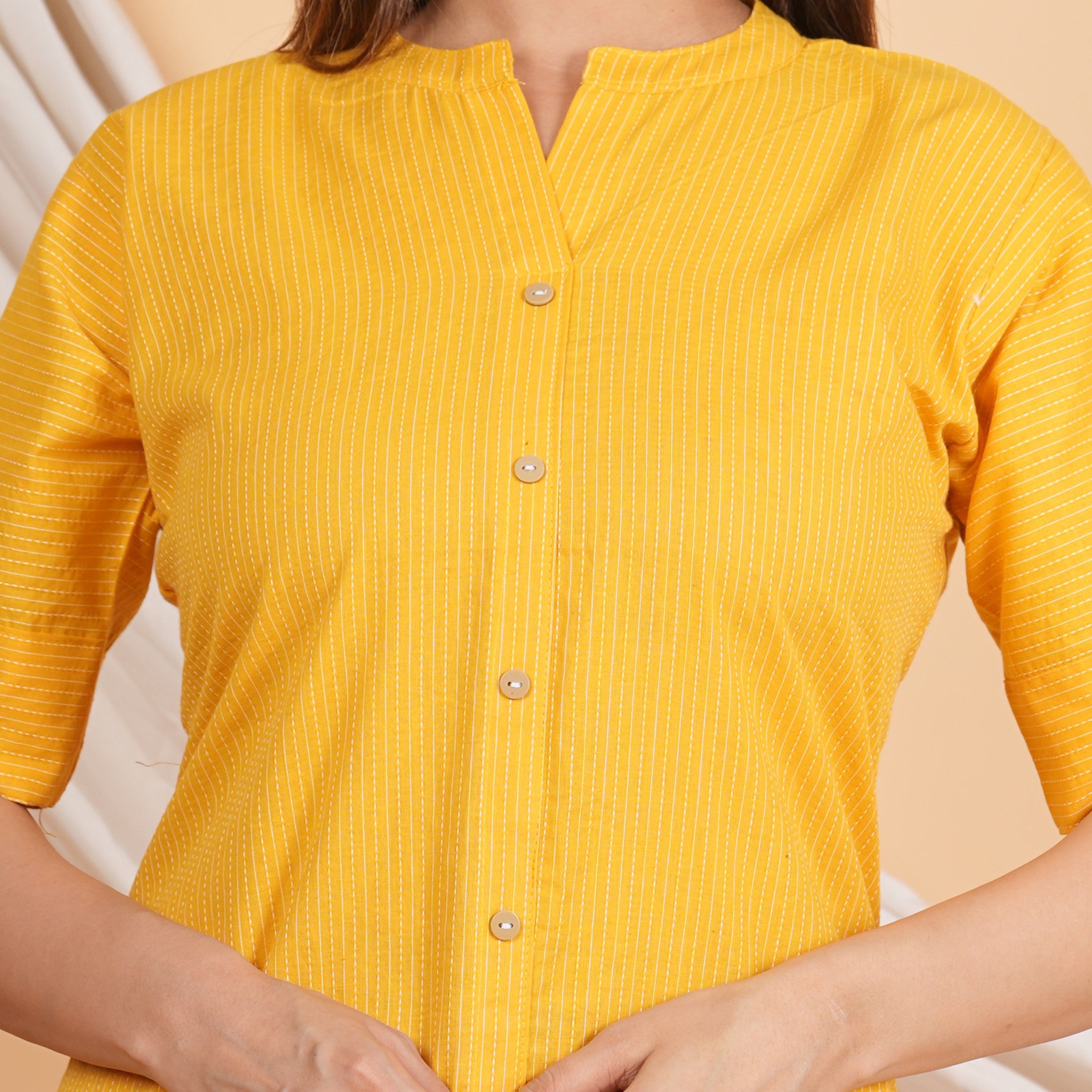 House of RP Women Yellow Rayon Striped Kurta & Palazzo Set | Grocsy