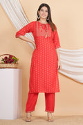 House of RP Women Red Rayon Embroidered & Printed Kurta & Pant Set | Grocsy
