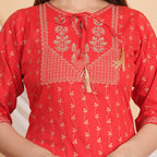 House of RP Women Red Rayon Embroidered & Printed Kurta & Pant Set | Grocsy