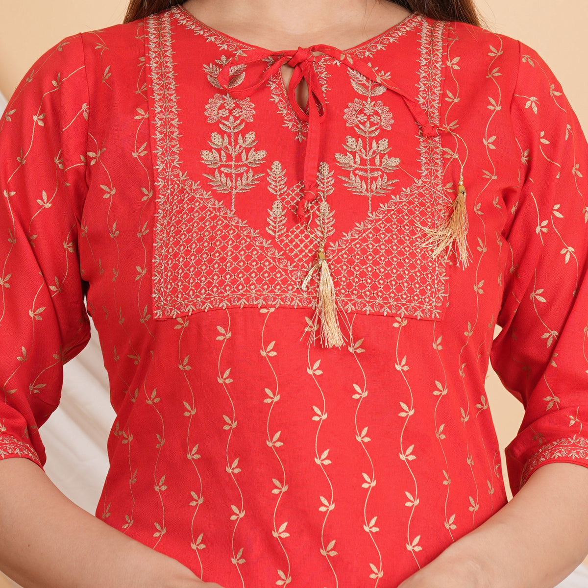 House of RP Women Red Rayon Embroidered & Printed Kurta & Pant Set | Grocsy