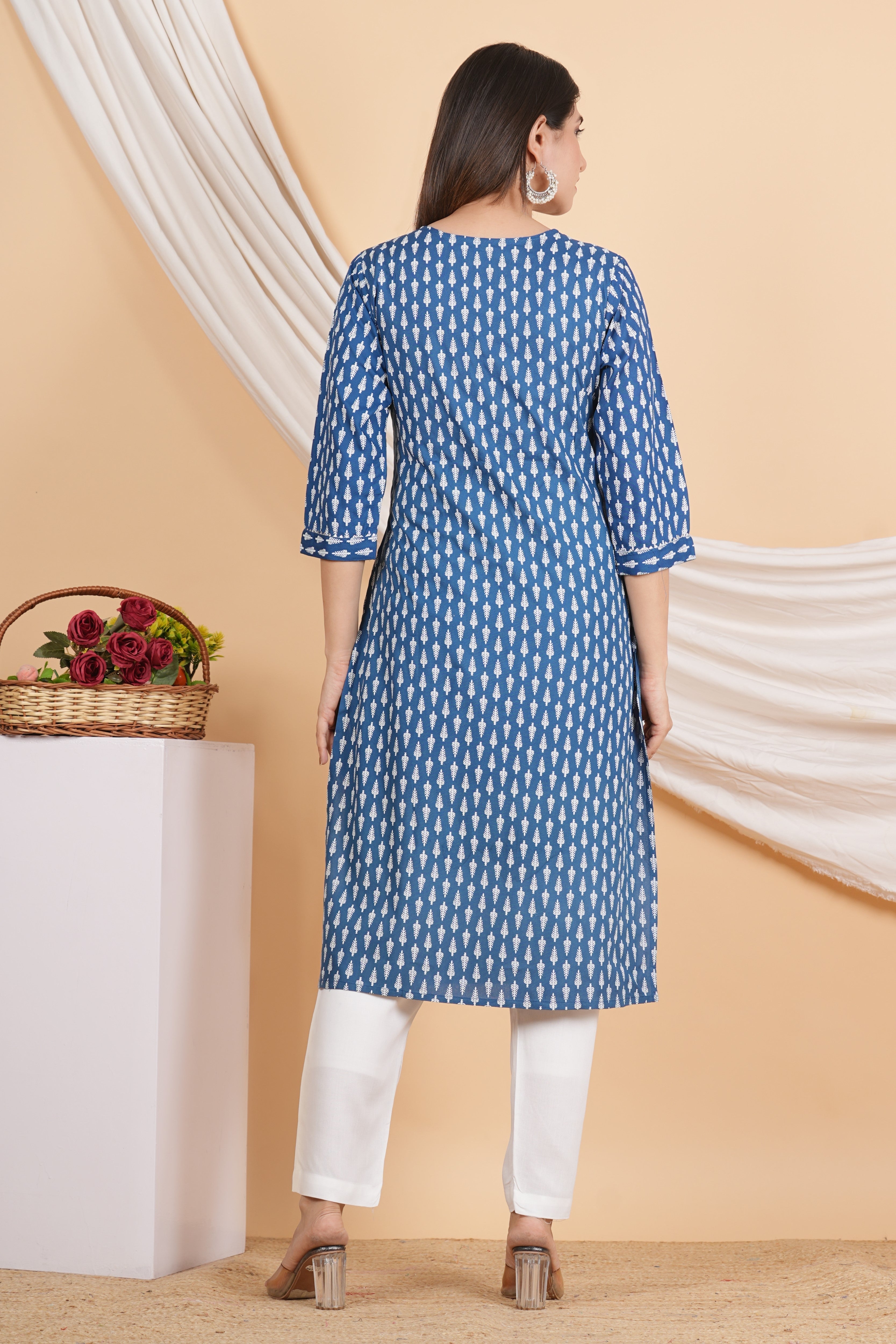 House of RP Women Sky Blue Rayon Embroidered & Printed Kurta & Pant Set | Grocsy