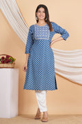 House of RP Women Sky Blue Rayon Embroidered & Printed Kurta & Pant Set | Grocsy