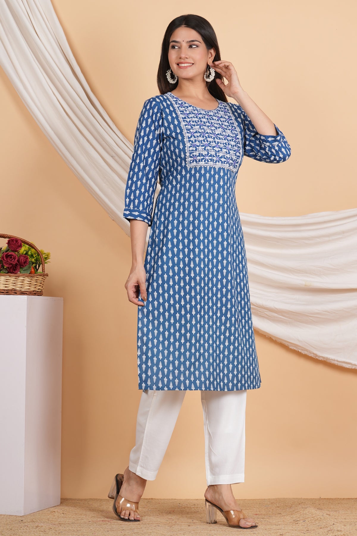 House of RP Women Sky Blue Rayon Embroidered & Printed Kurta & Pant Set | Grocsy