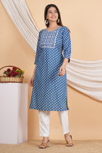 House of RP Women Sky Blue Rayon Embroidered & Printed Kurta & Pant Set | Grocsy