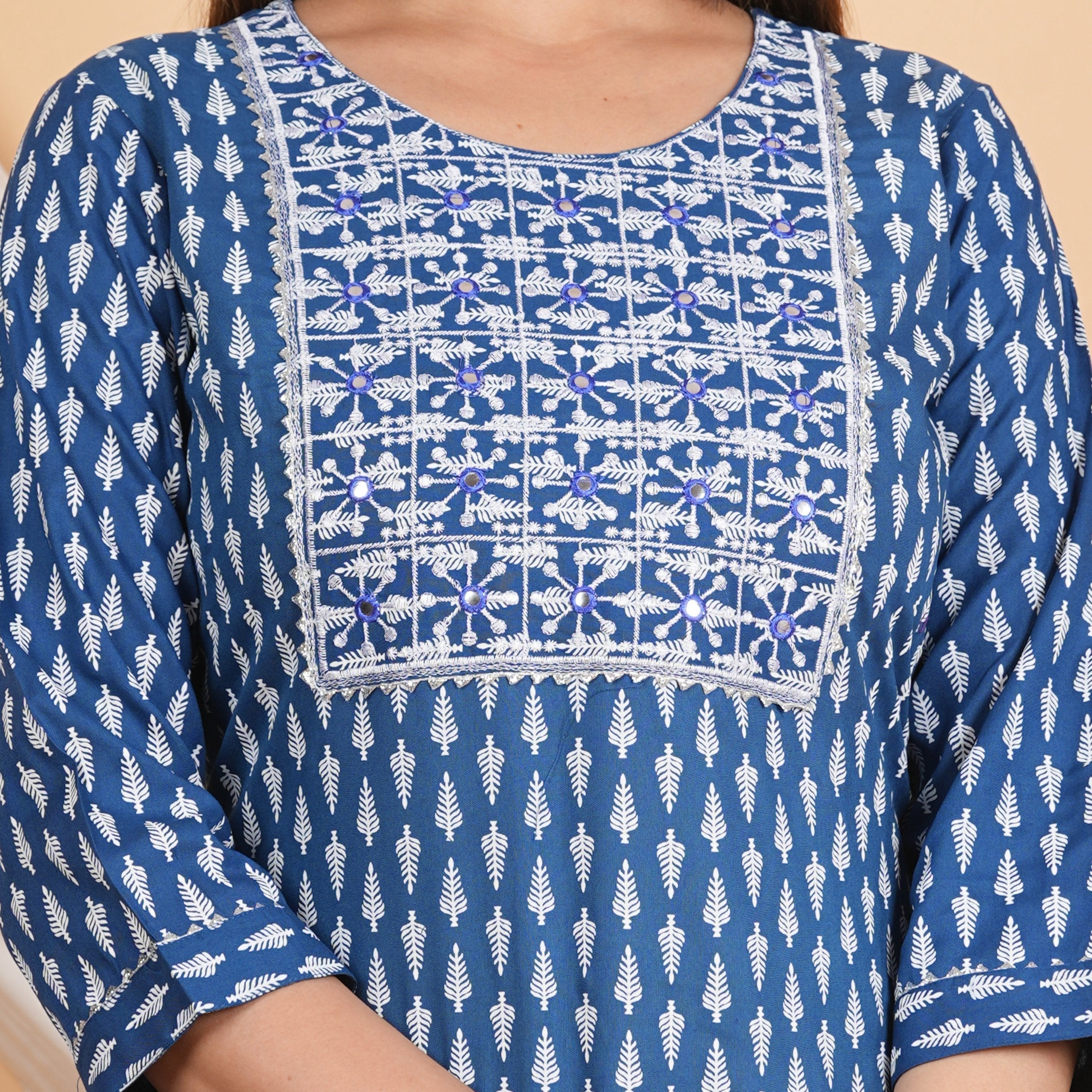 House of RP Women Sky Blue Rayon Embroidered & Printed Kurta & Pant Set | Grocsy
