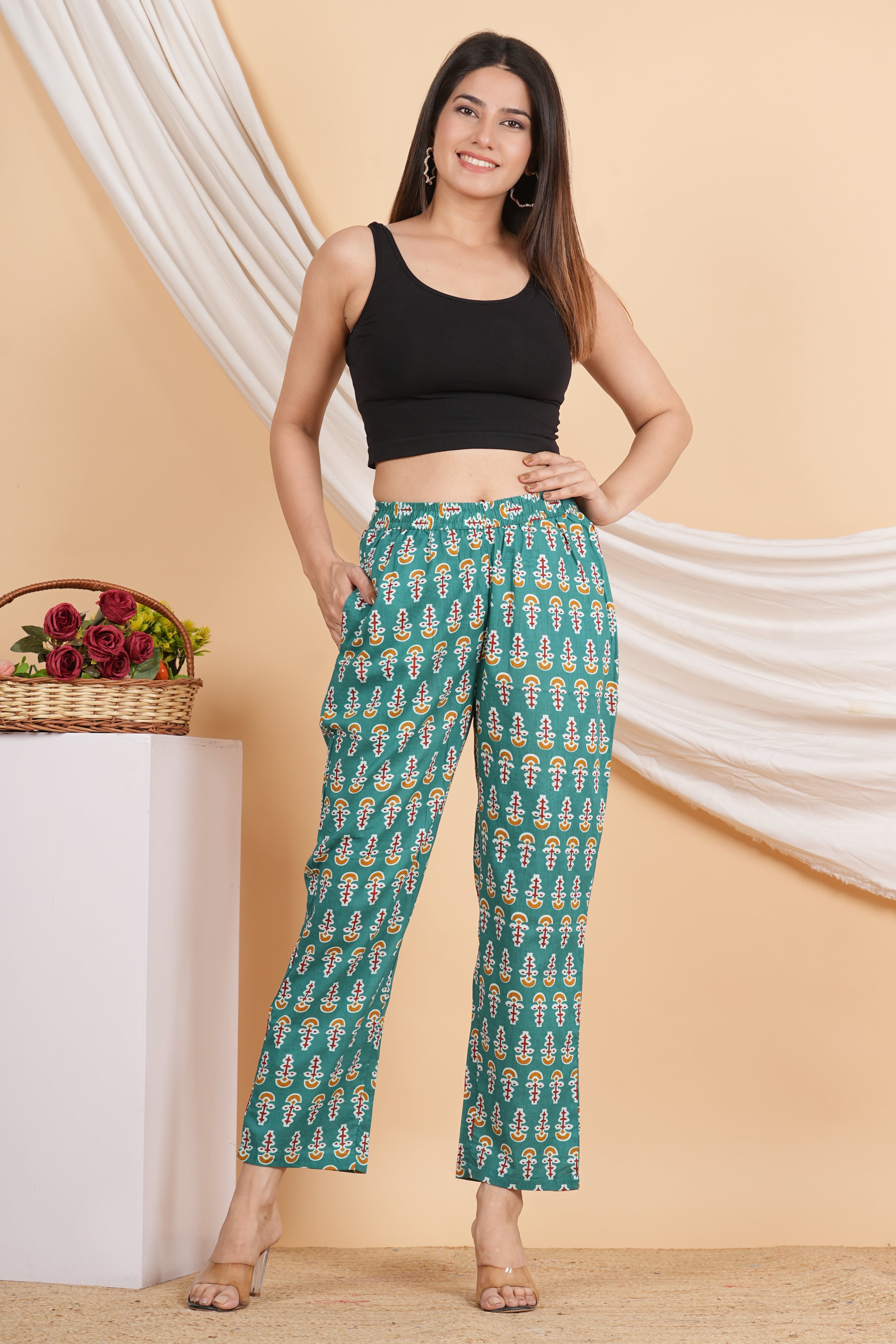 House of RP Women Green Cotton casual Trouser | Grocsy