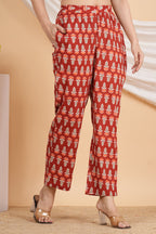 House of RP Women Maroon Cotton casual Trouser | Grocsy