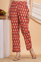 House of RP Women Maroon Cotton casual Trouser | Grocsy