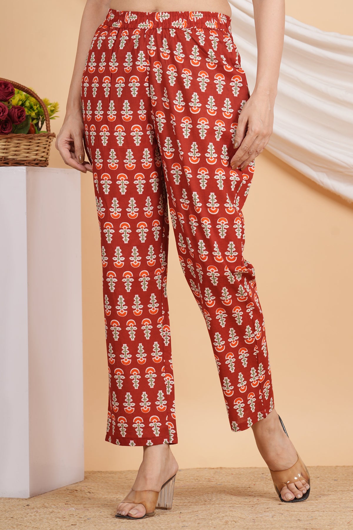 House of RP Women Maroon Cotton casual Trouser | Grocsy