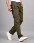 House of RP Men's Cotton Green Slim Fit Solid Cargos, Casual Trousers with Cargo Pockets | Grocsy