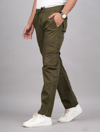 House of RP Men's Cotton Green Slim Fit Solid Cargos, Casual Trousers with Cargo Pockets | Grocsy