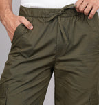 House of RP Men's Cotton Green Slim Fit Solid Cargos, Casual Trousers with Cargo Pockets | Grocsy