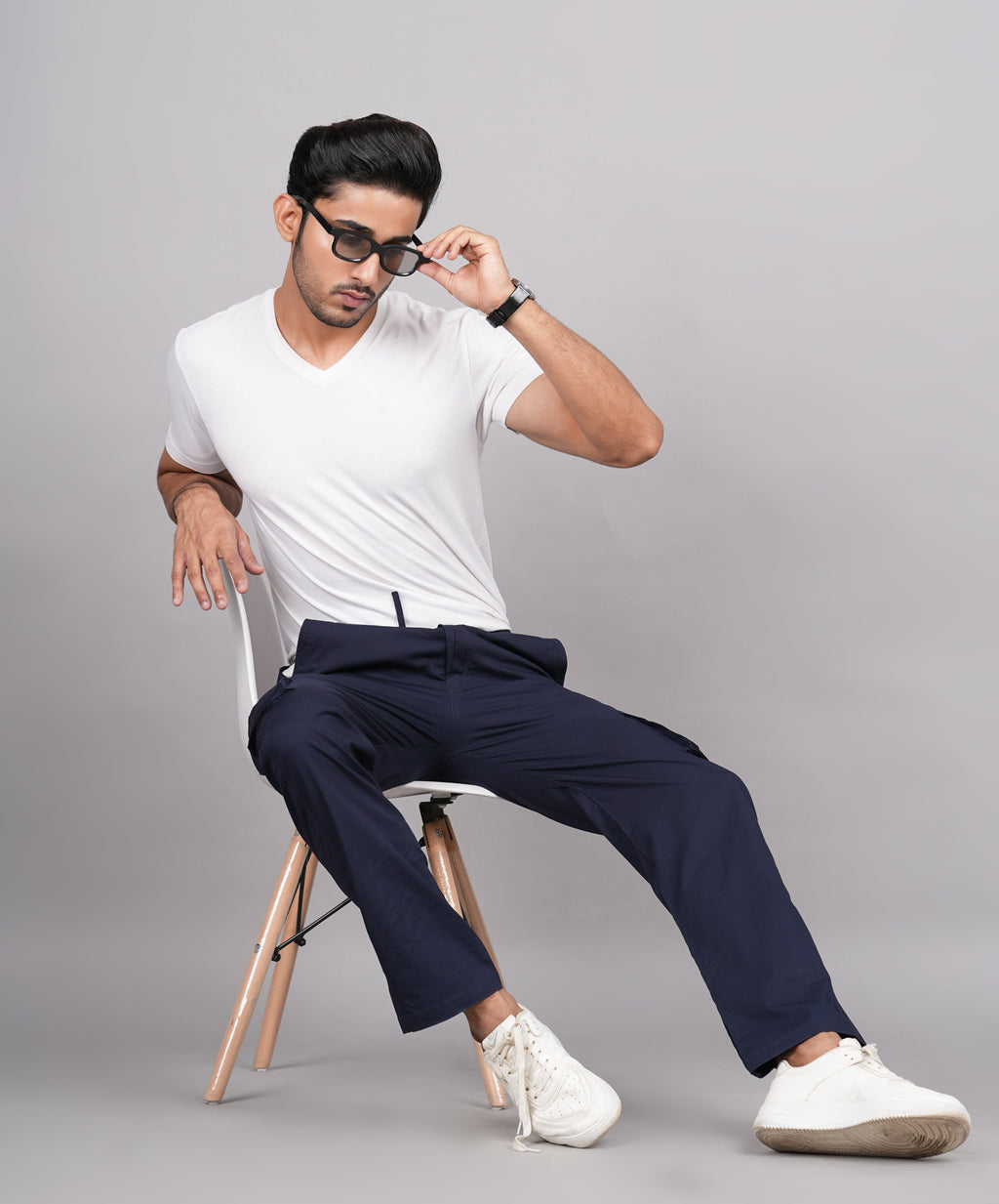 House of RP Men's Cotton Blue Slim Fit Solid Cargos, Casual Trousers with Cargo Pockets | Grocsy