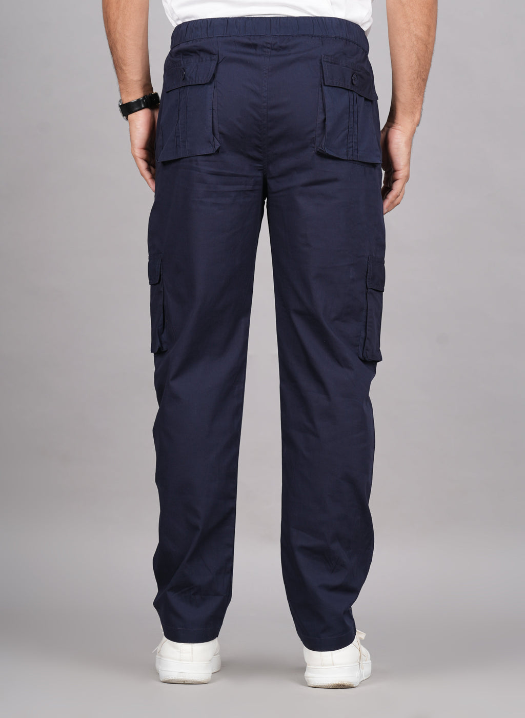 House of RP Men's Cotton Blue Slim Fit Solid Cargos, Casual Trousers with Cargo Pockets | Grocsy