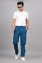 House of RP Men's Cotton DarkBlue Slim Fit Solid Cargos, Casual Trousers with Cargo Pockets | Grocsy