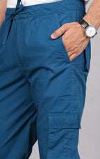 House of RP Men's Cotton DarkBlue Slim Fit Solid Cargos, Casual Trousers with Cargo Pockets | Grocsy
