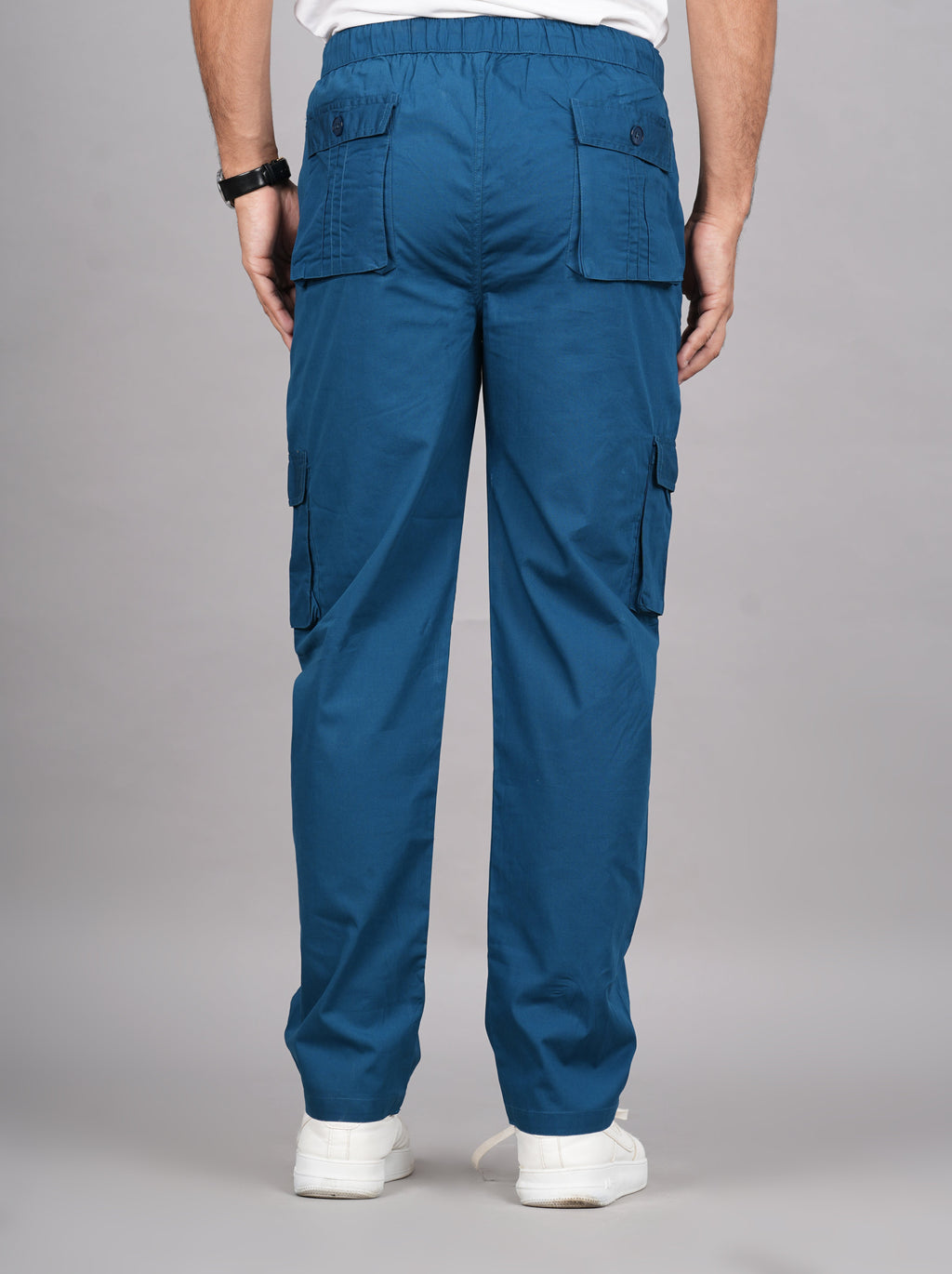 House of RP Men's Cotton DarkBlue Slim Fit Solid Cargos, Casual Trousers with Cargo Pockets | Grocsy