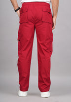 House of RP Men's Cotton Red Slim Fit Solid Cargos, Casual Trousers with Cargo Pockets | Grocsy