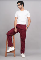 House of RP Men's Cotton Maroon Slim Fit Solid Cargos, Casual Trousers with Cargo Pockets | Grocsy