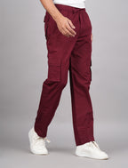 House of RP Men's Cotton Maroon Slim Fit Solid Cargos, Casual Trousers with Cargo Pockets | Grocsy