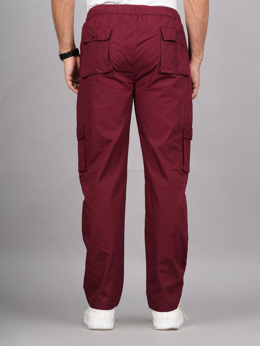 House of RP Men's Cotton Maroon Slim Fit Solid Cargos, Casual Trousers with Cargo Pockets | Grocsy