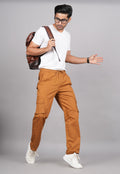 House of RP Men's Cotton Khaki Slim Fit Solid Cargos, Casual Trousers with Cargo Pockets | Grocsy