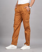 House of RP Men's Cotton Khaki Slim Fit Solid Cargos, Casual Trousers with Cargo Pockets | Grocsy