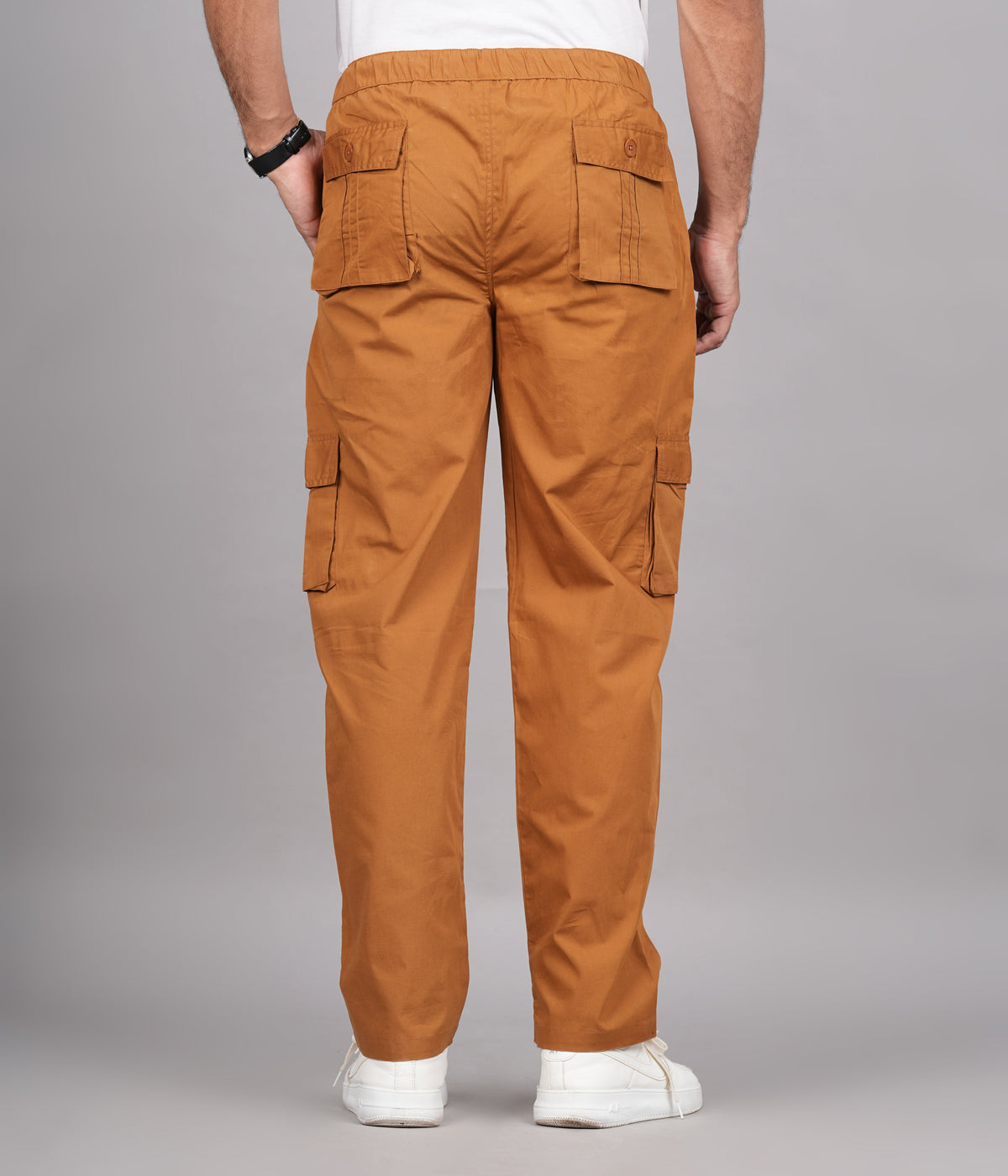 House of RP Men's Cotton Khaki Slim Fit Solid Cargos, Casual Trousers with Cargo Pockets | Grocsy