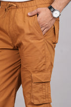 House of RP Men's Cotton Khaki Slim Fit Solid Cargos, Casual Trousers with Cargo Pockets | Grocsy
