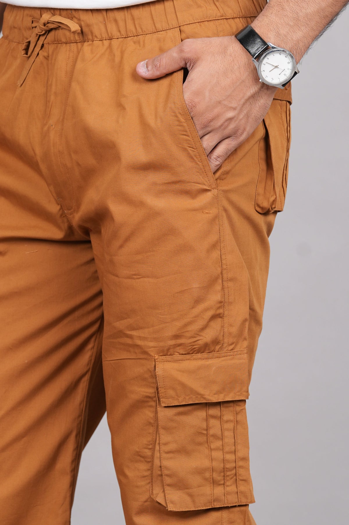 House of RP Men's Cotton Khaki Slim Fit Solid Cargos, Casual Trousers with Cargo Pockets | Grocsy