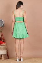 House of RP Women's Green Rayon Dot Printed Short Dress | Grocsy
