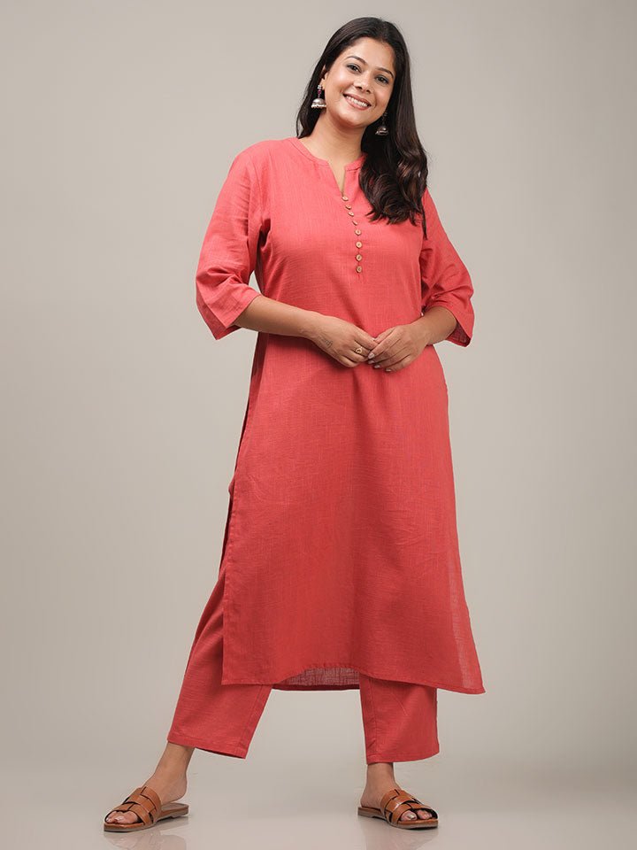 Aramya Straight Soft Cotton Solid Women's Kurta - Orange | Grocsy