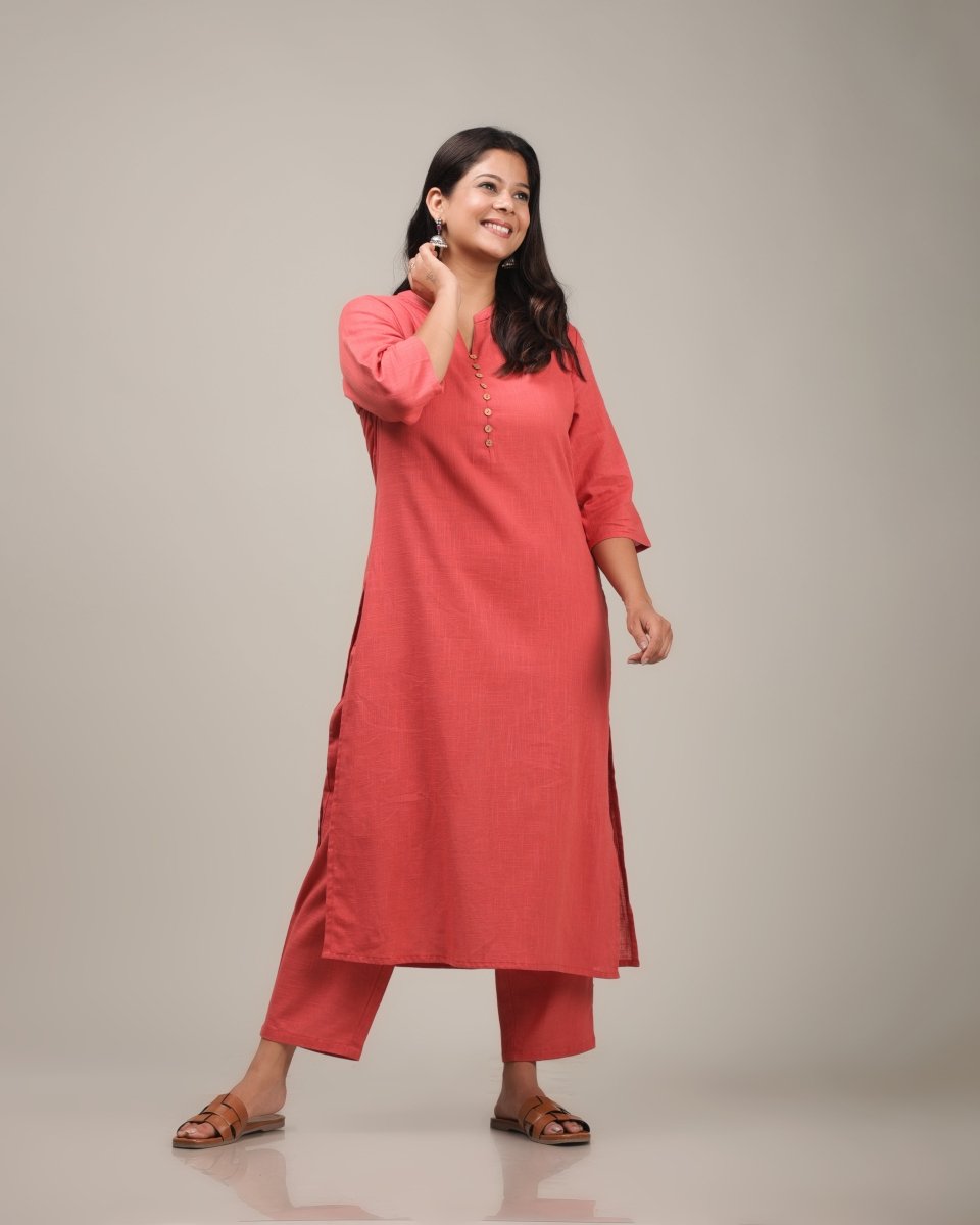Aramya Straight Soft Cotton Solid Women's Kurta - Orange | Grocsy