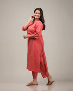 Aramya Straight Soft Cotton Solid Women's Kurta - Orange | Grocsy