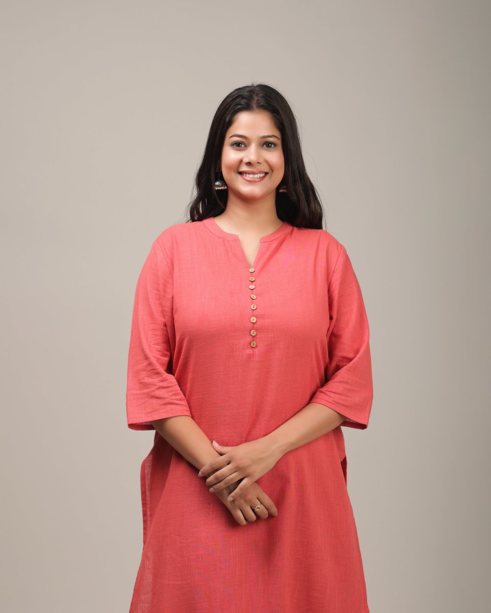Aramya Straight Soft Cotton Solid Women's Kurta - Orange | Grocsy
