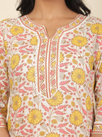 Aramya Straight Soft Cotton Floral Print Women's Kurta - Off White | Grocsy