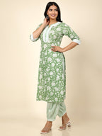 Aramya Straight Soft Cotton Floral Print Women's Kurta - Green | Grocsy