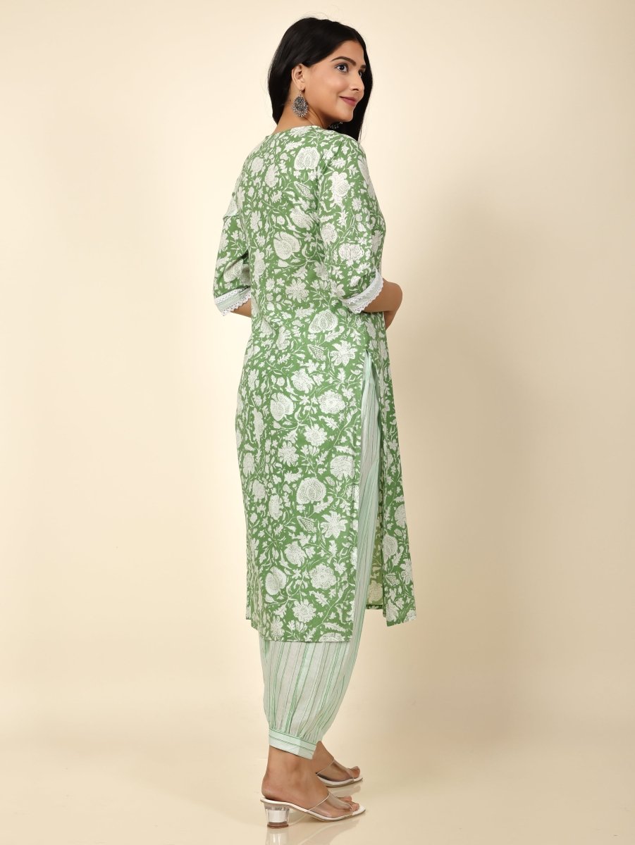 Aramya Straight Soft Cotton Floral Print Women's Kurta - Green | Grocsy