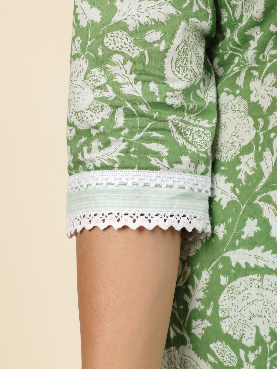 Aramya Straight Soft Cotton Floral Print Women's Kurta - Green | Grocsy